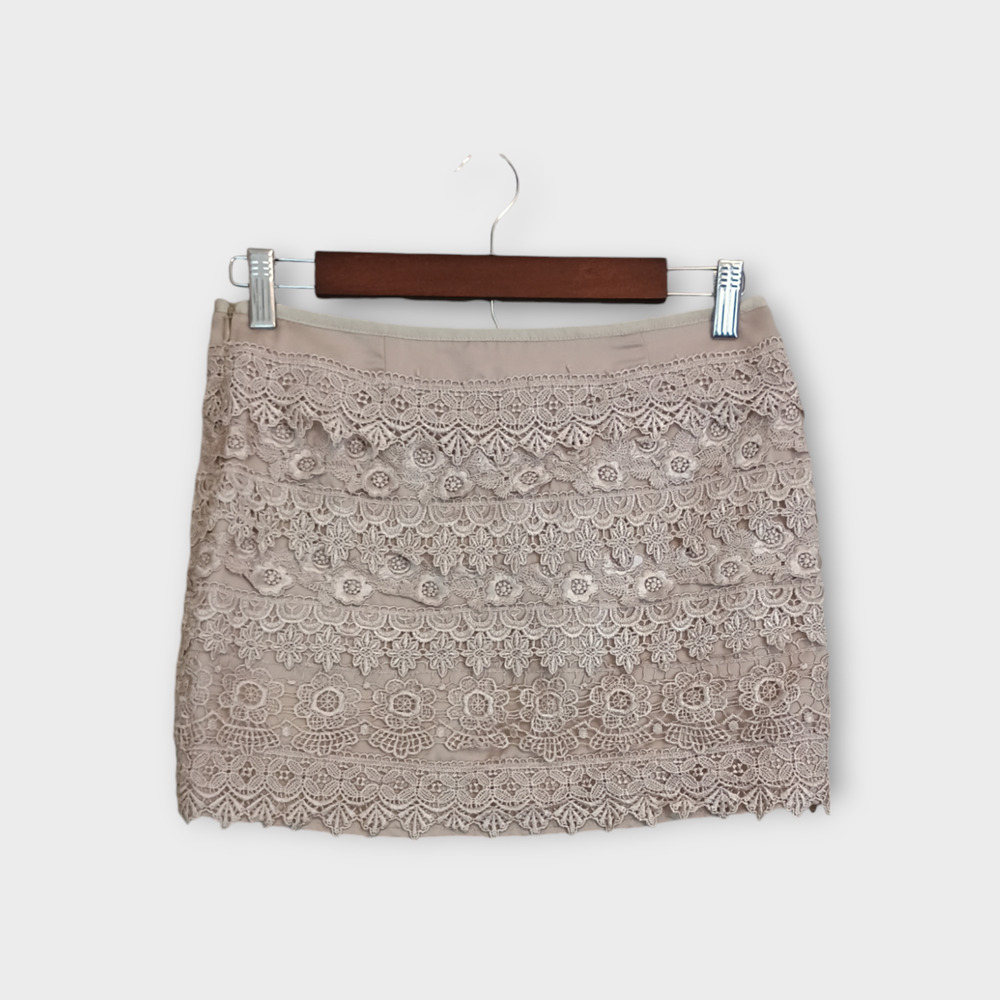 Sans Souci Skirt Womens Small Beige Cream Layered Eyelet Crochet Coquette Mini